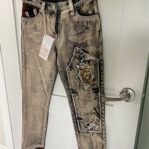 Elisa Cavaletti Daniela Dallavalle jeans W 26 gray beige crystals sequins patch